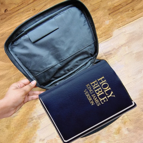 Black genuine leather bible - black,
